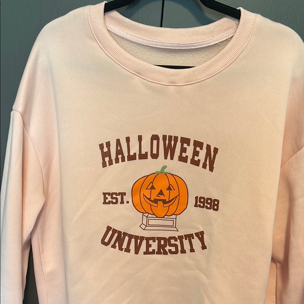 SHEIN Pink Crew Neck Sweater with Halloween Graphics